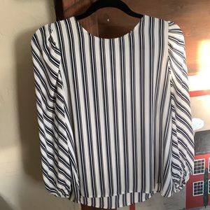 Navy blue and white striped LOFT blouse